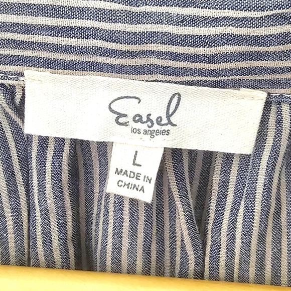 Easel Collared Button Closure Oversized Striped Pullover Tunic Blouse Women's L - Picture 3 of 11